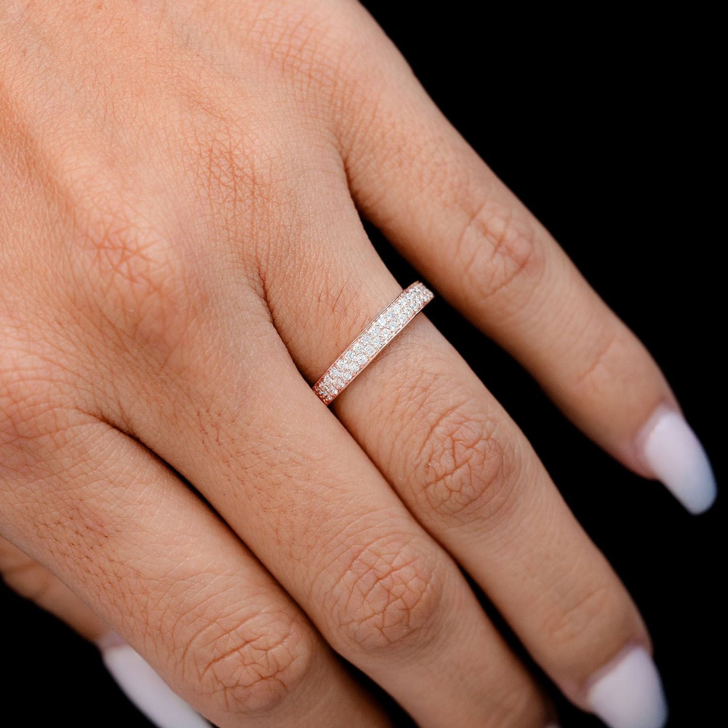 TWO ROW BORDER DIAMOND BAND RING 14K SOLID GOLD 0.33CTW