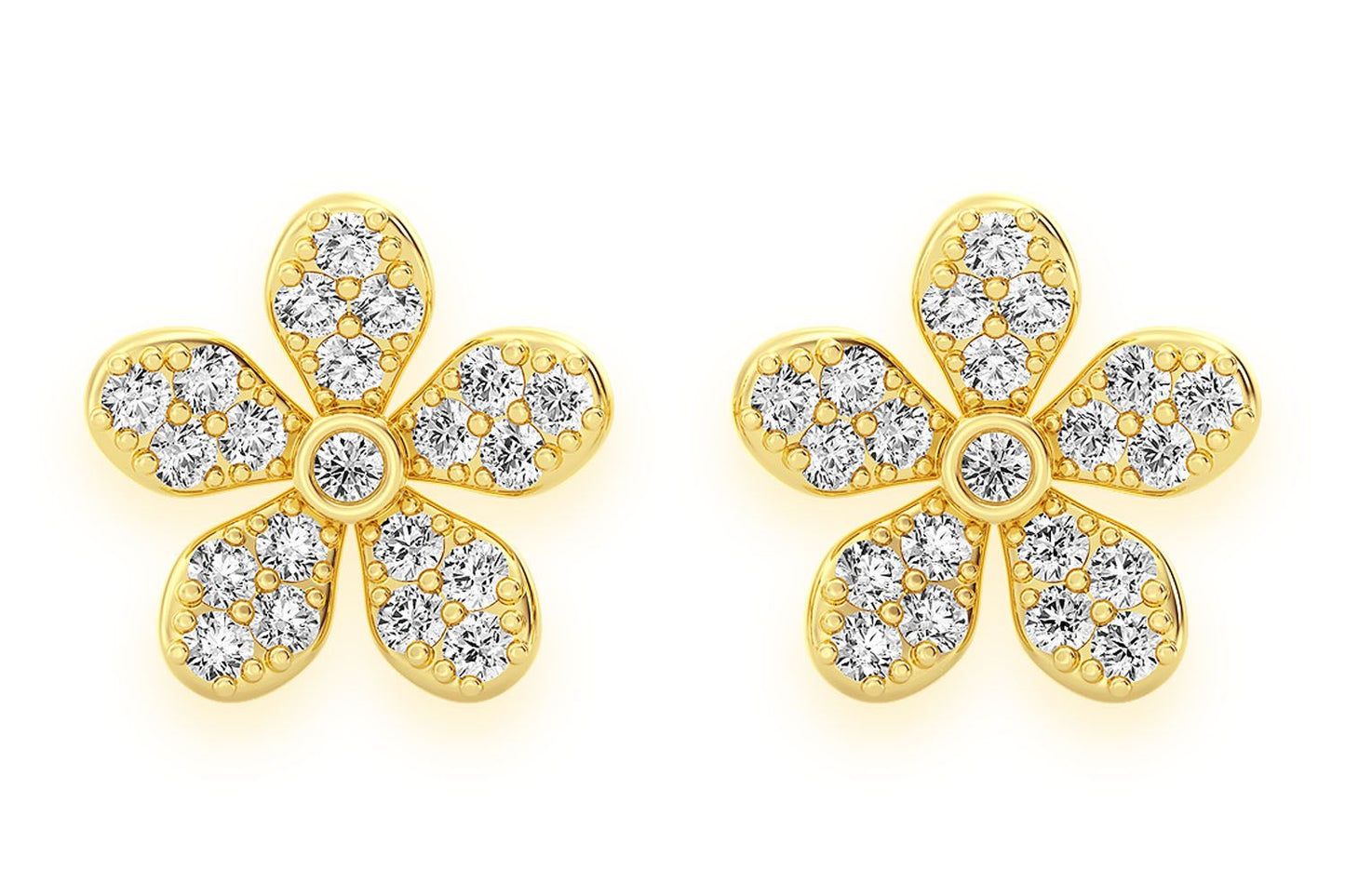 FLOWER STUD DIAMOND EARRINGS 14K SOLID GOLD 0.35CTW