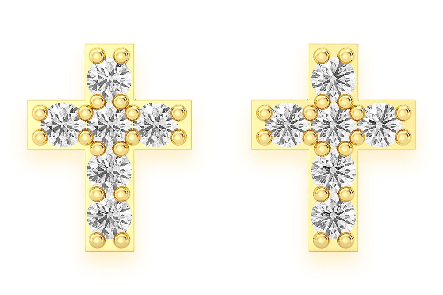 CROSS STUD DIAMOND EARRINGS 14K SOLID GOLD 0.10CTW