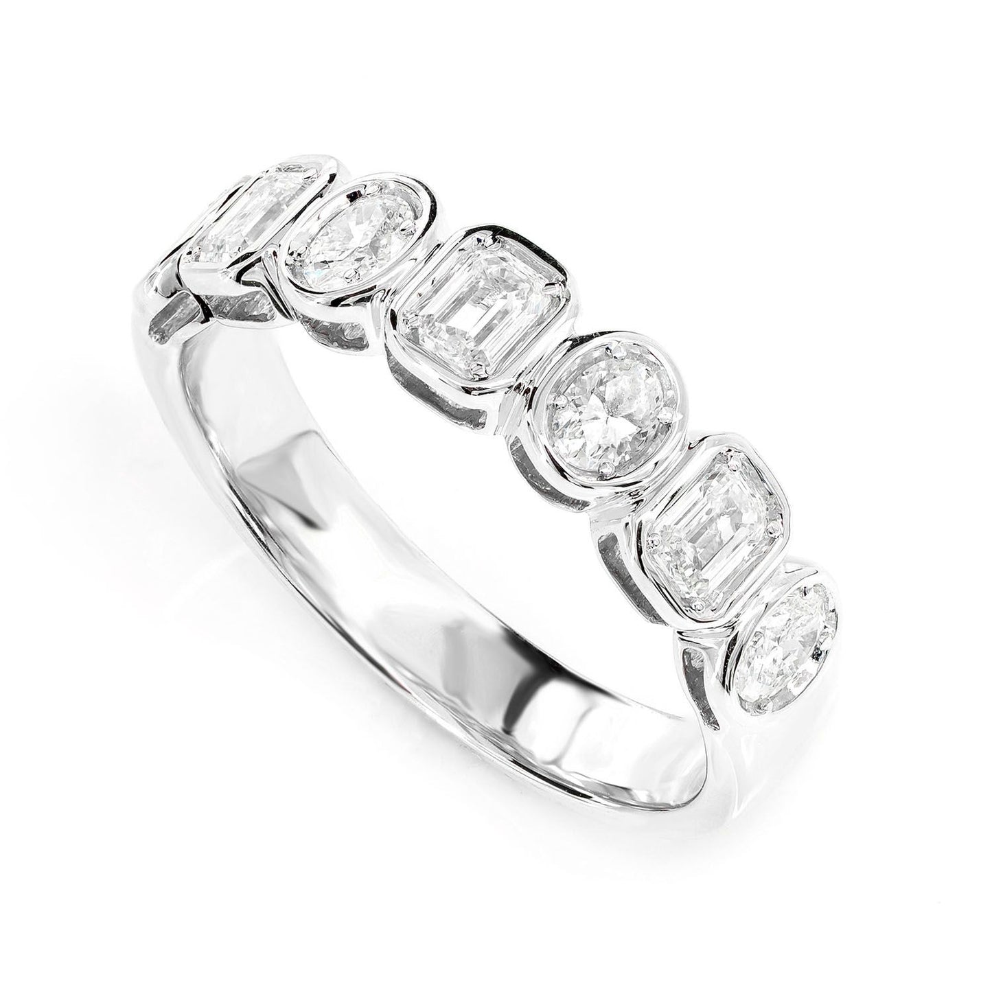 OVAL AND BAGUETTE BEZEL DIAMOND BAND RING 14K SOLID GOLD 0.80CTW