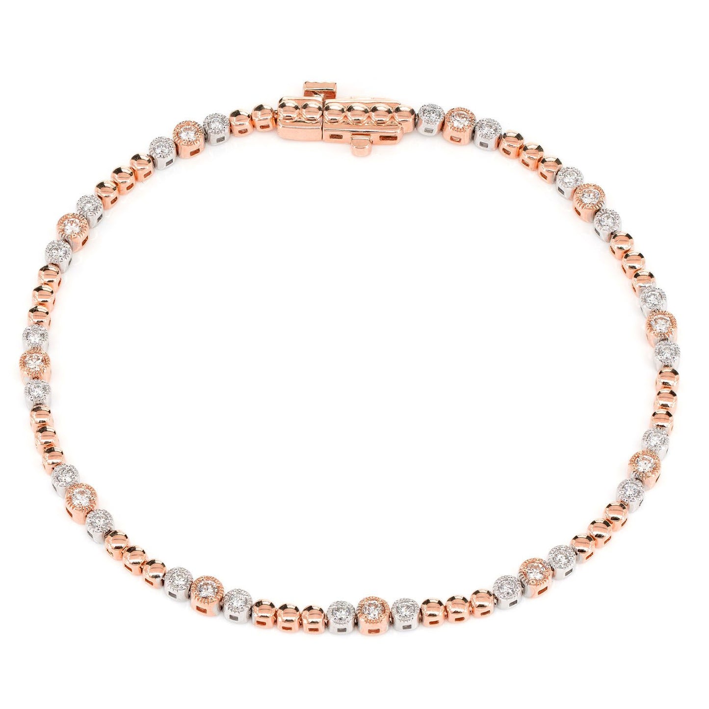 BRĂȚARĂ CU TRIO DE DIAMANTE MILGRAIN CU MĂRGELE, AUR MASIV DE 14K, 0.60CT