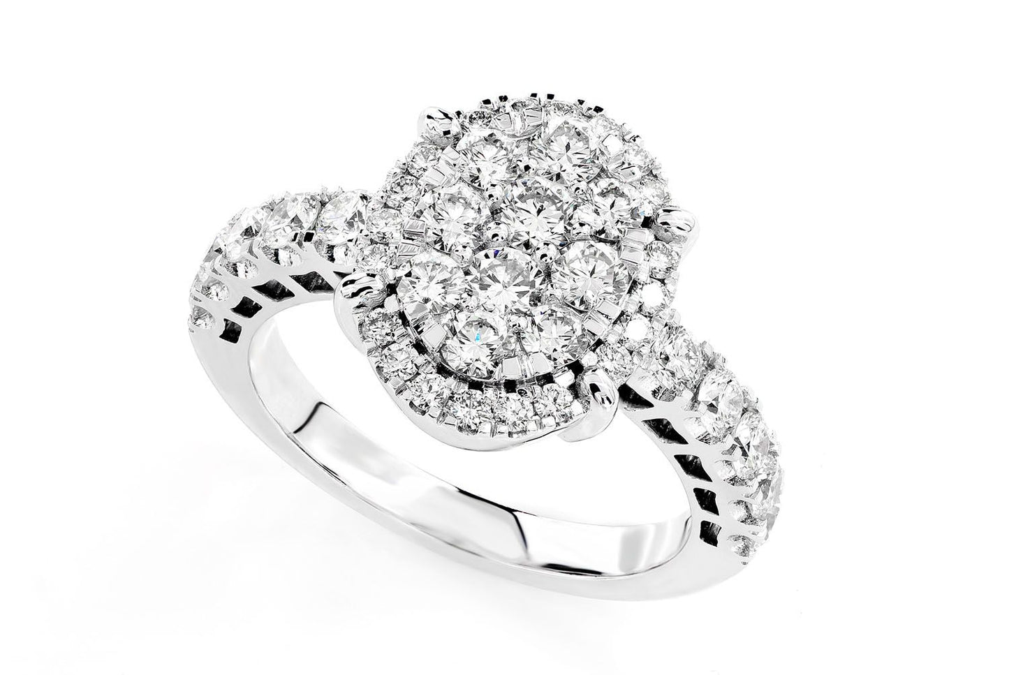 OVAL CLUSTER DIAMOND ENGAGEMENT RING 14K SOLID GOLD - 1.50CTW