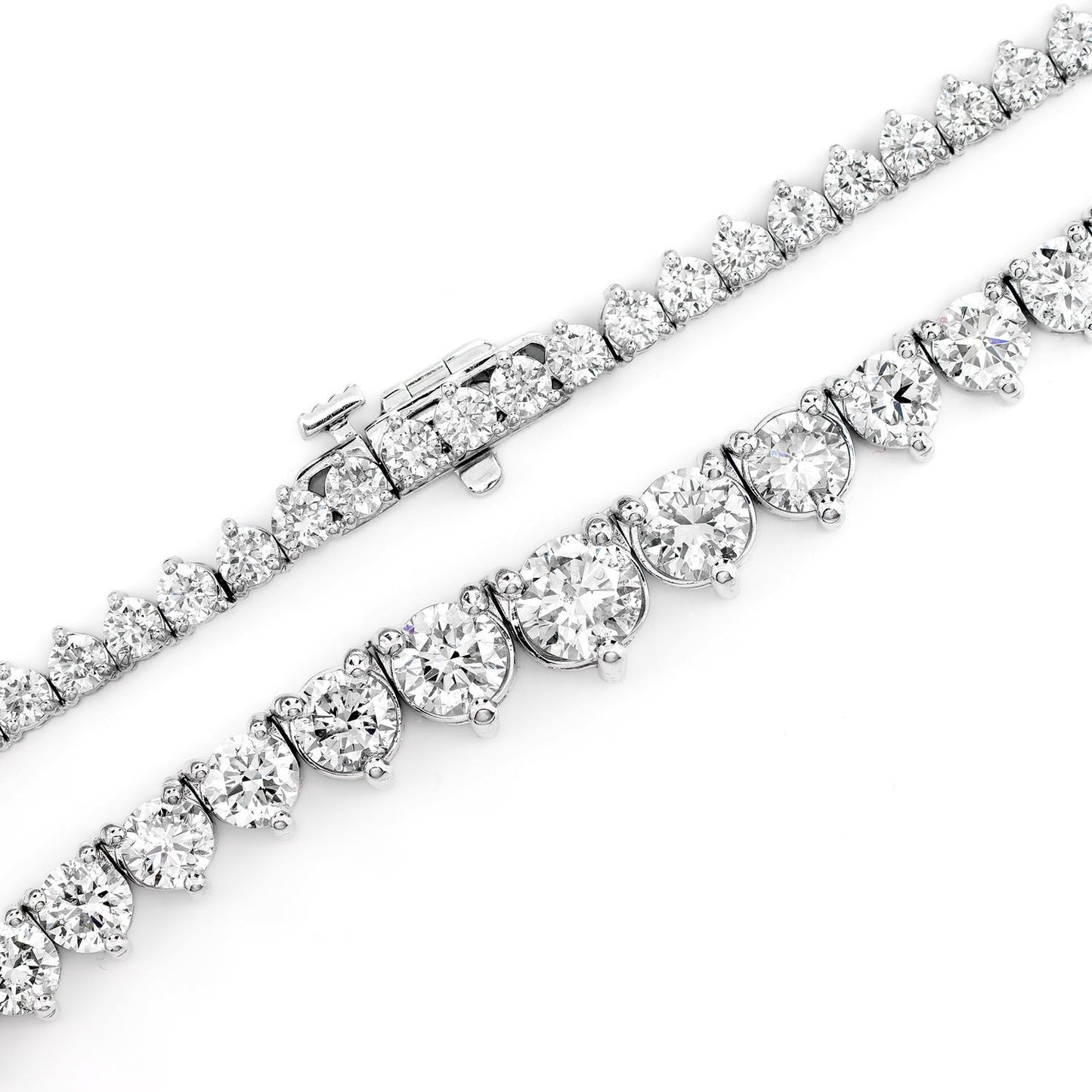 GRADUATED THREE-PRONG DIAMOND TENNIS NECKLACE 14K SOLID GOLD 15.65CTW