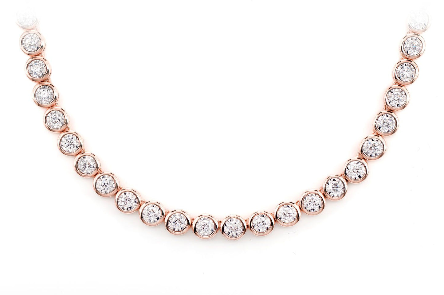 BEZEL SET MIRACLE DIAMOND TENNIS NECKLACE 14K SOLID GOLD 5.66CTW