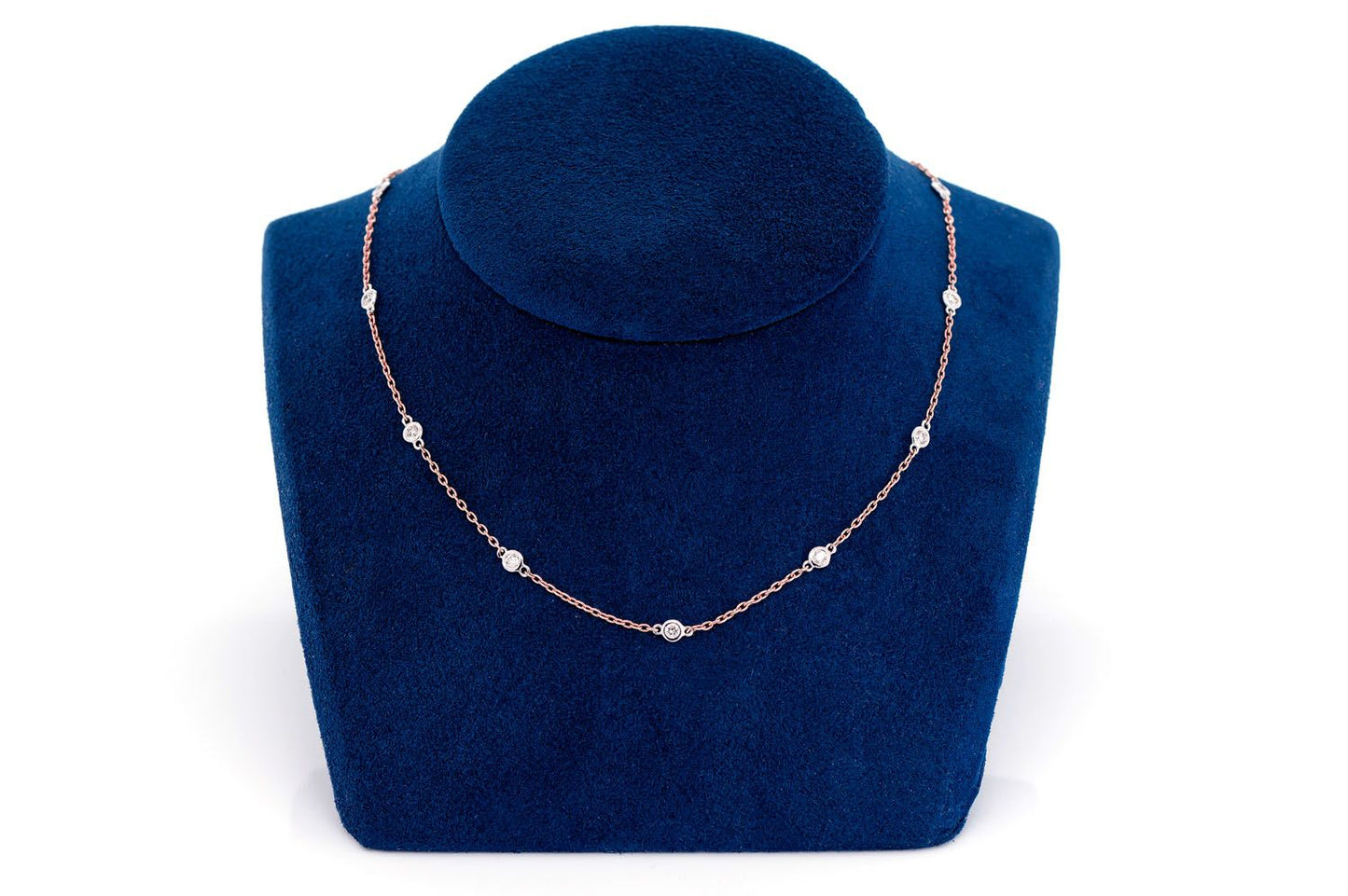 ROUND BEZEL SET DIAMOND NECKLACE CONNECTED 14K SOLID GOLD 0.75CTW