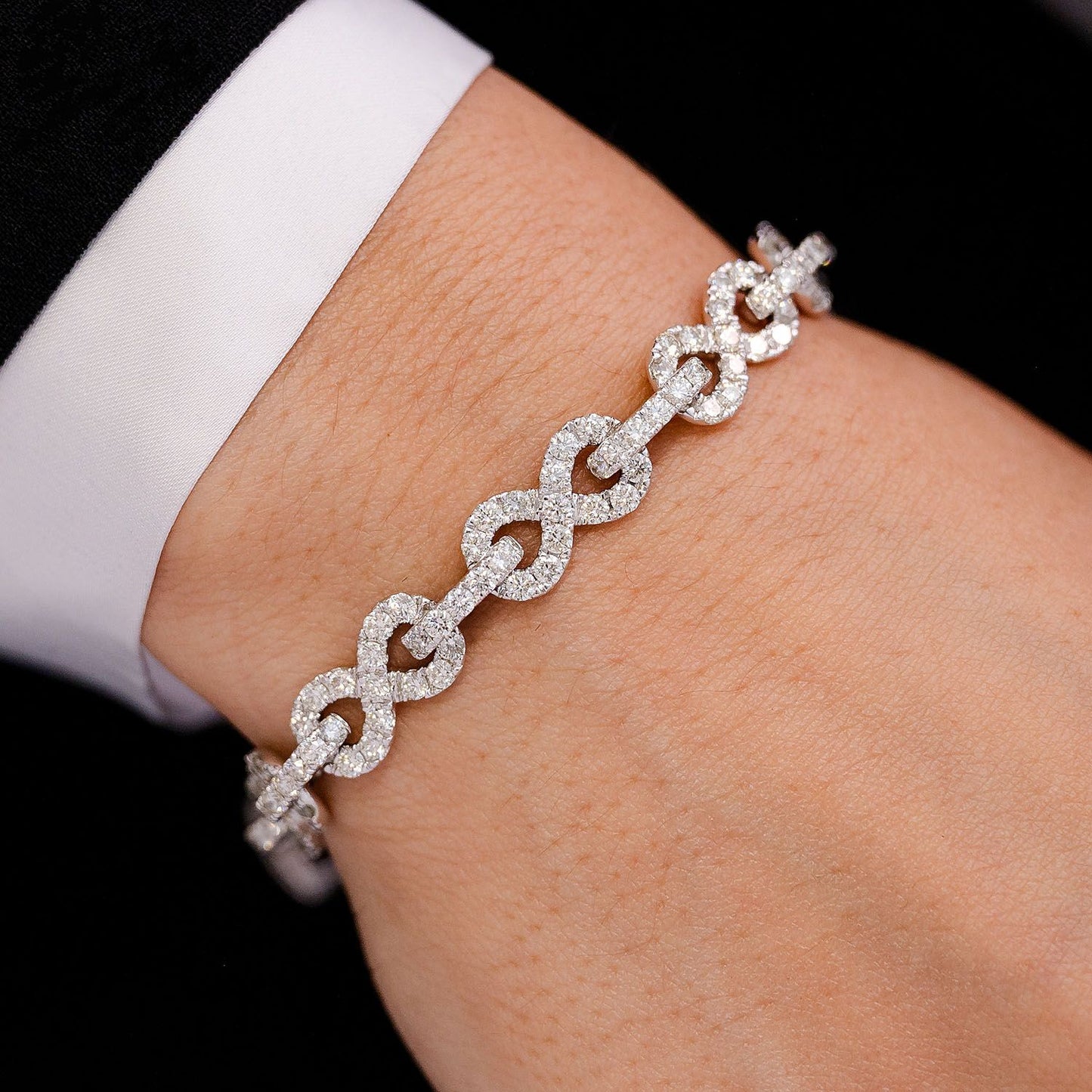 INFINITY LINK DIAMOND BRACELET 14K SOLID GOLD 12.25CTW