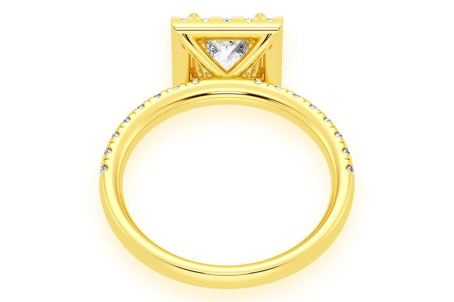 THAV - .75CT PRINCESS CUT - SCALLOP HALO ONE ROW- DIAMOND ENGAGEMENT RING