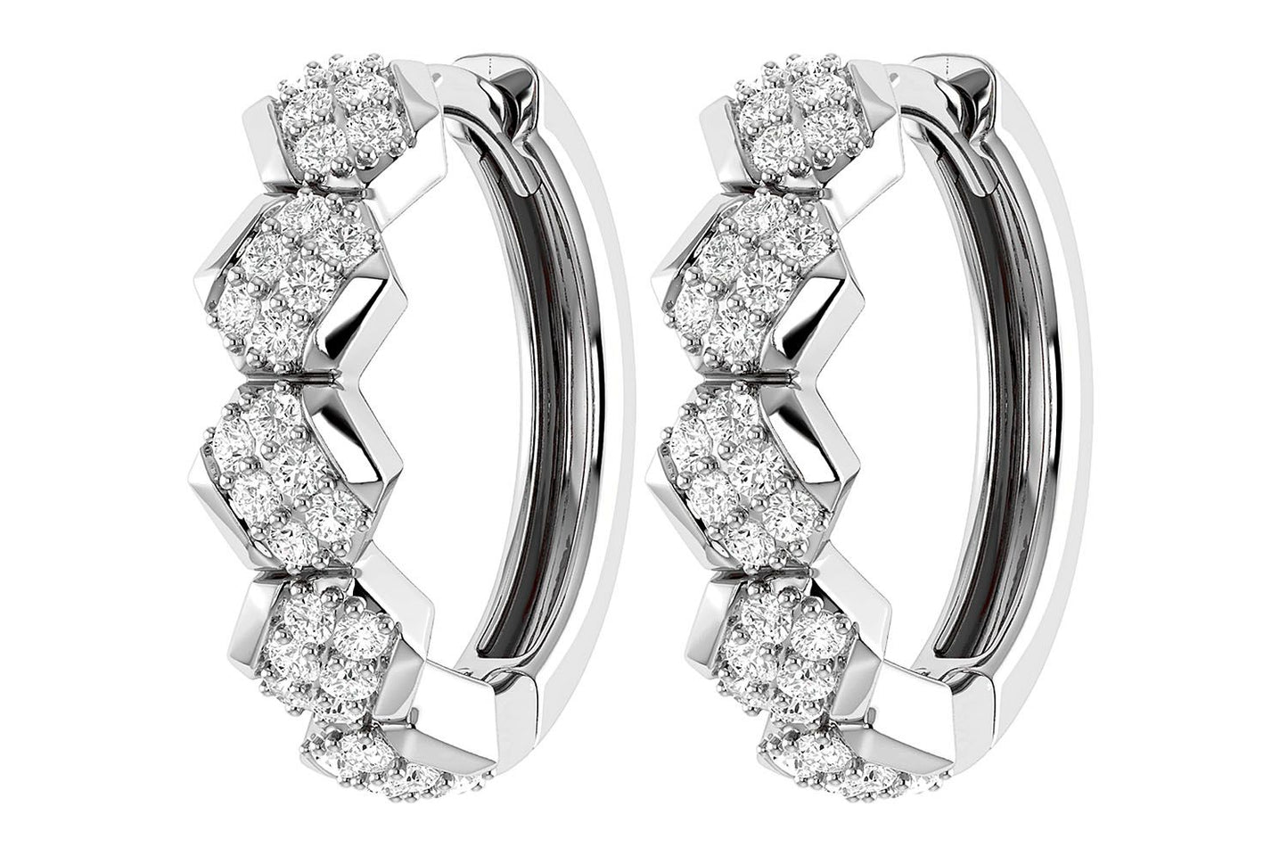 STAGGERED DIAMOND HOOP EARRINGS 14K SOLID GOLD 0.30CTW