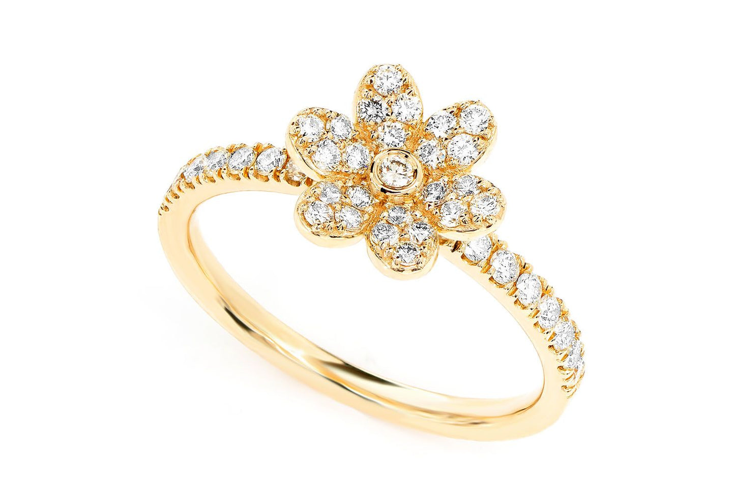 INEL CU DIAMANT ȘI FLOARE, AUR MASIV DE 14K, 0.50CT