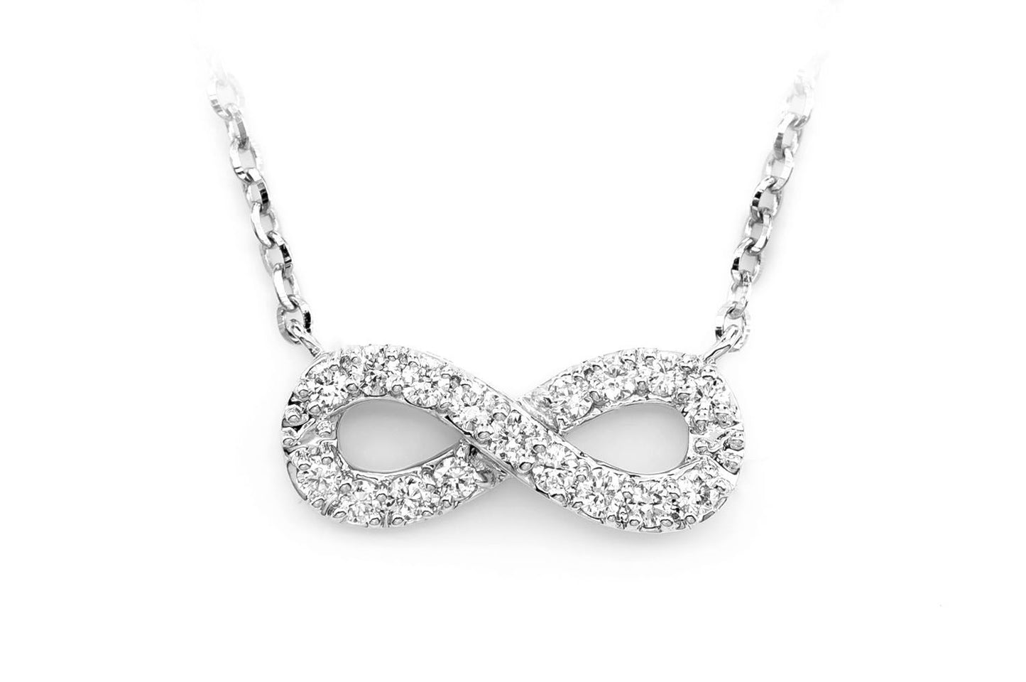 DIAMOND INFINITY SYMBOL PENDANT ATTACHED NECKLACE 14K SOLID GOLD 0.10CTW
