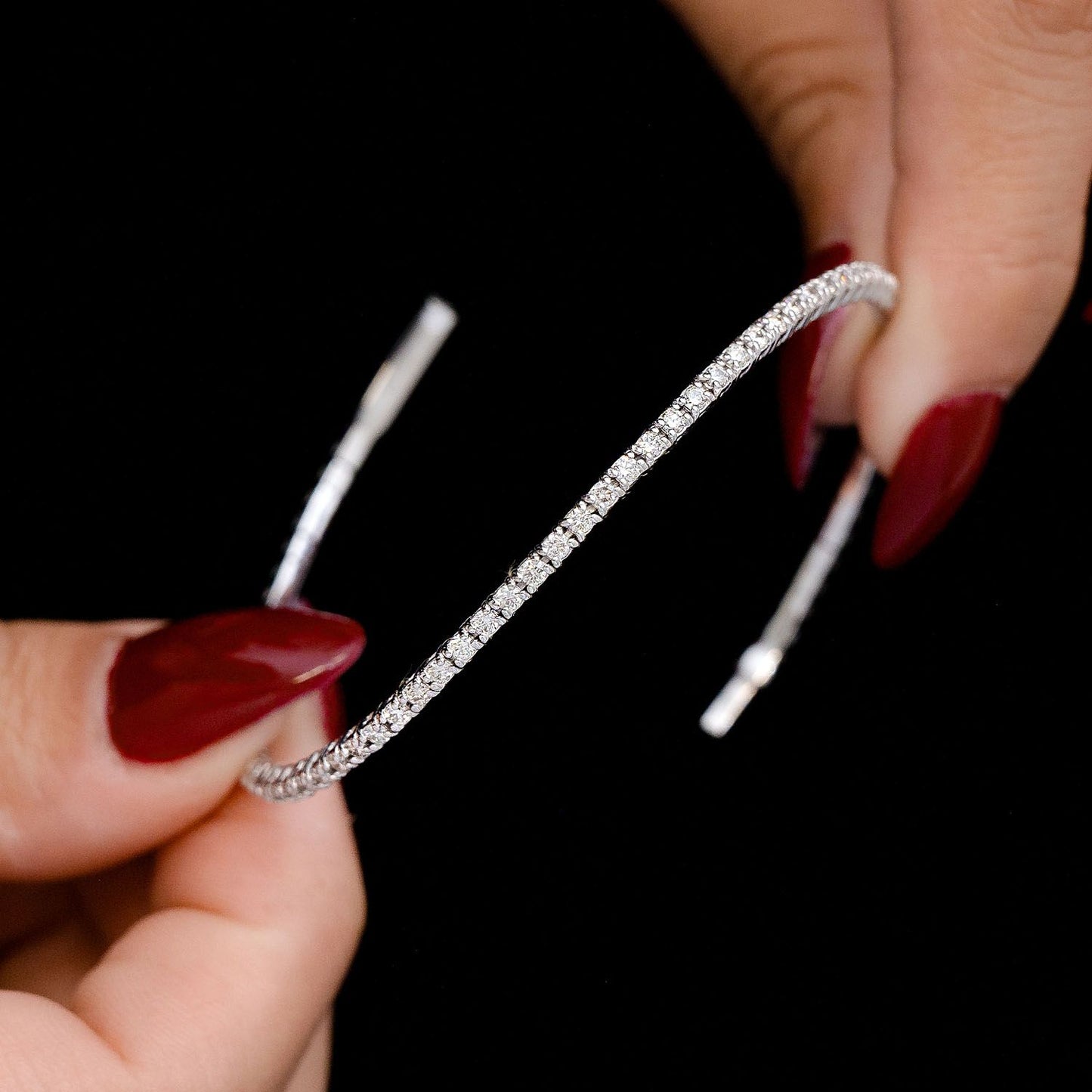 2PT PRONG SET DIAMOND TENNIS BRACELET FLEX BANGLE 1.00CTW 14K SOLID GOLD