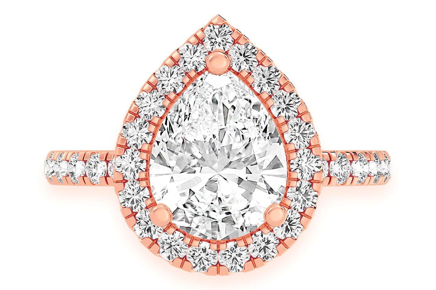 THAV - 2.00CT PEAR SOLITAIRE - SCALLOP HALO ONE ROW - DIAMOND ENGAGEMENT RING