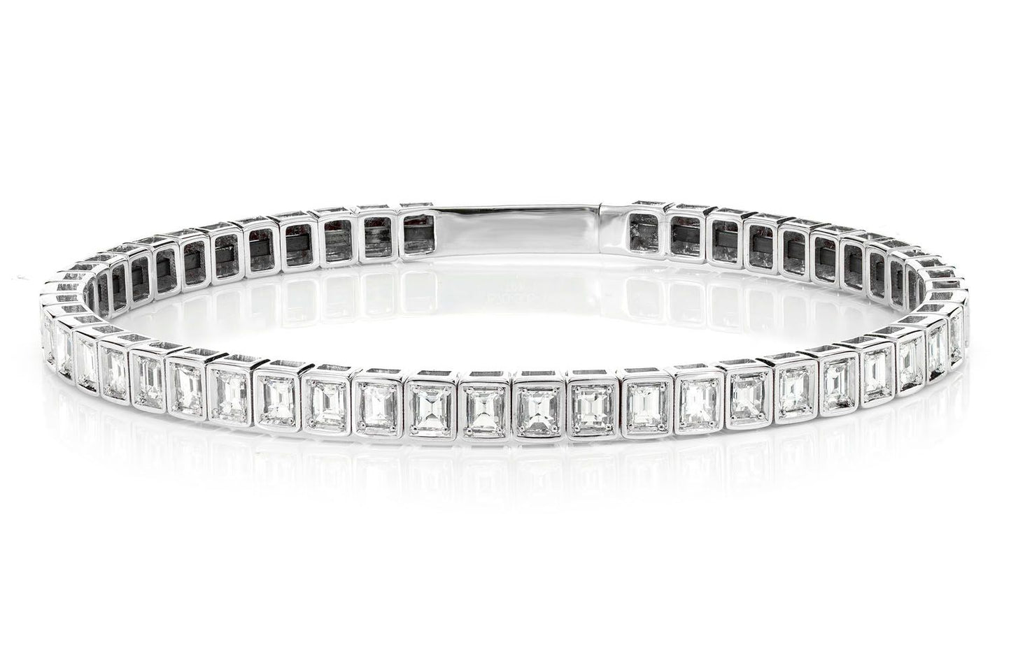BAGUETTE BEZEL SET DIAMOND FLEX BANGLE BRACELET 14K SOLID GOLD 1.90CTW