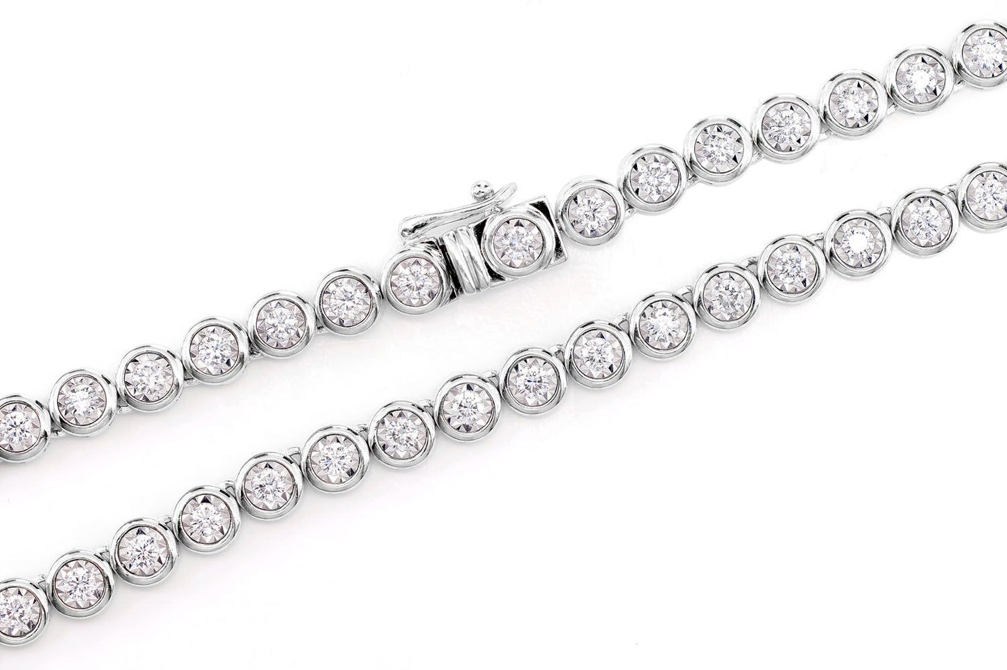 BEZEL SET MIRACLE DIAMOND TENNIS NECKLACE 14K SOLID GOLD 5.66CTW