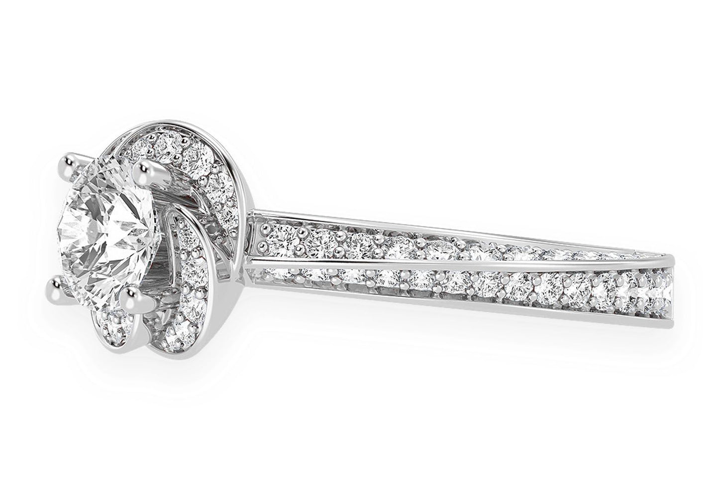 .75CT ROUND SOLITAIRE - FLORAL TWIST HALO - DIAMOND ENGAGEMENT RING