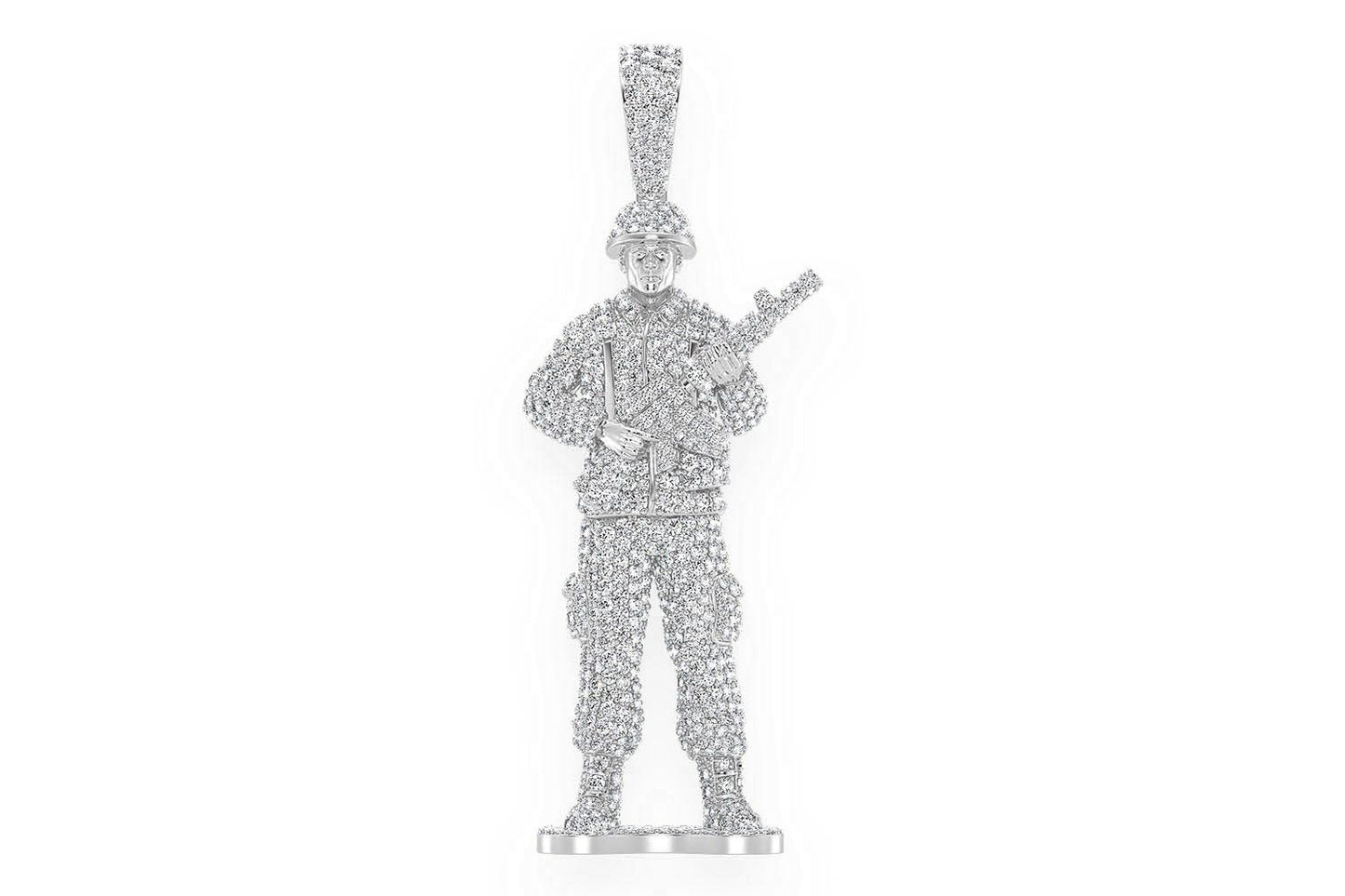TOY SOLDIER DIAMOND PENDANT 14K SOLID GOLD 4.50CTW