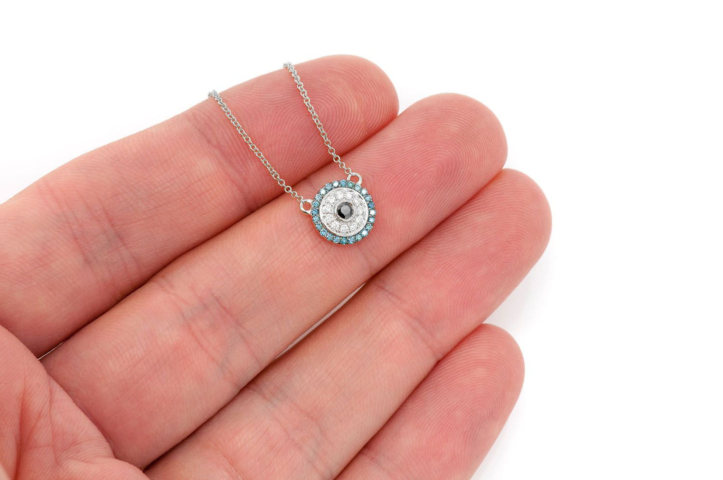 COLIER ROTUND CU DIAMANTE CU FORMĂ DE OCHI RĂU, CONECTATE, AUR MASIV DE 14K, 0.25CT