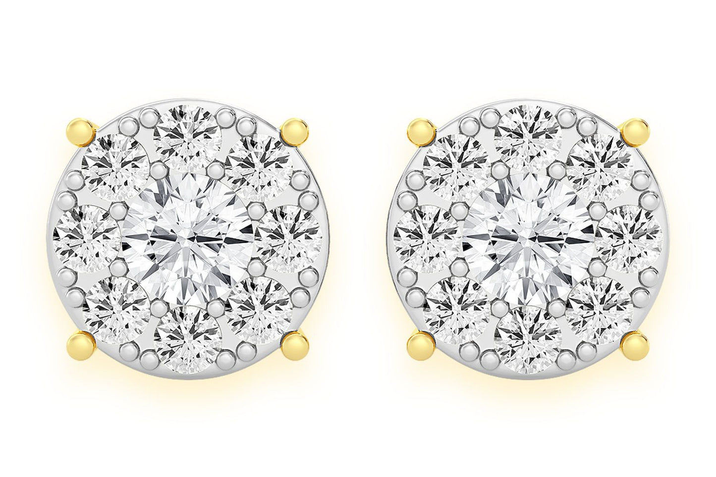 2.00CTW MOSAIC DIAMOND STUD EARRINGS 14K SOLID GOLD