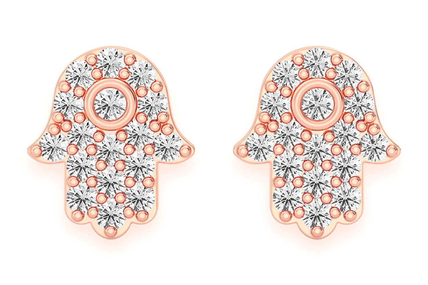 CERCEI CU DIAMANTE HAMSA, AUR MASIV DE 14K, 0.20CT