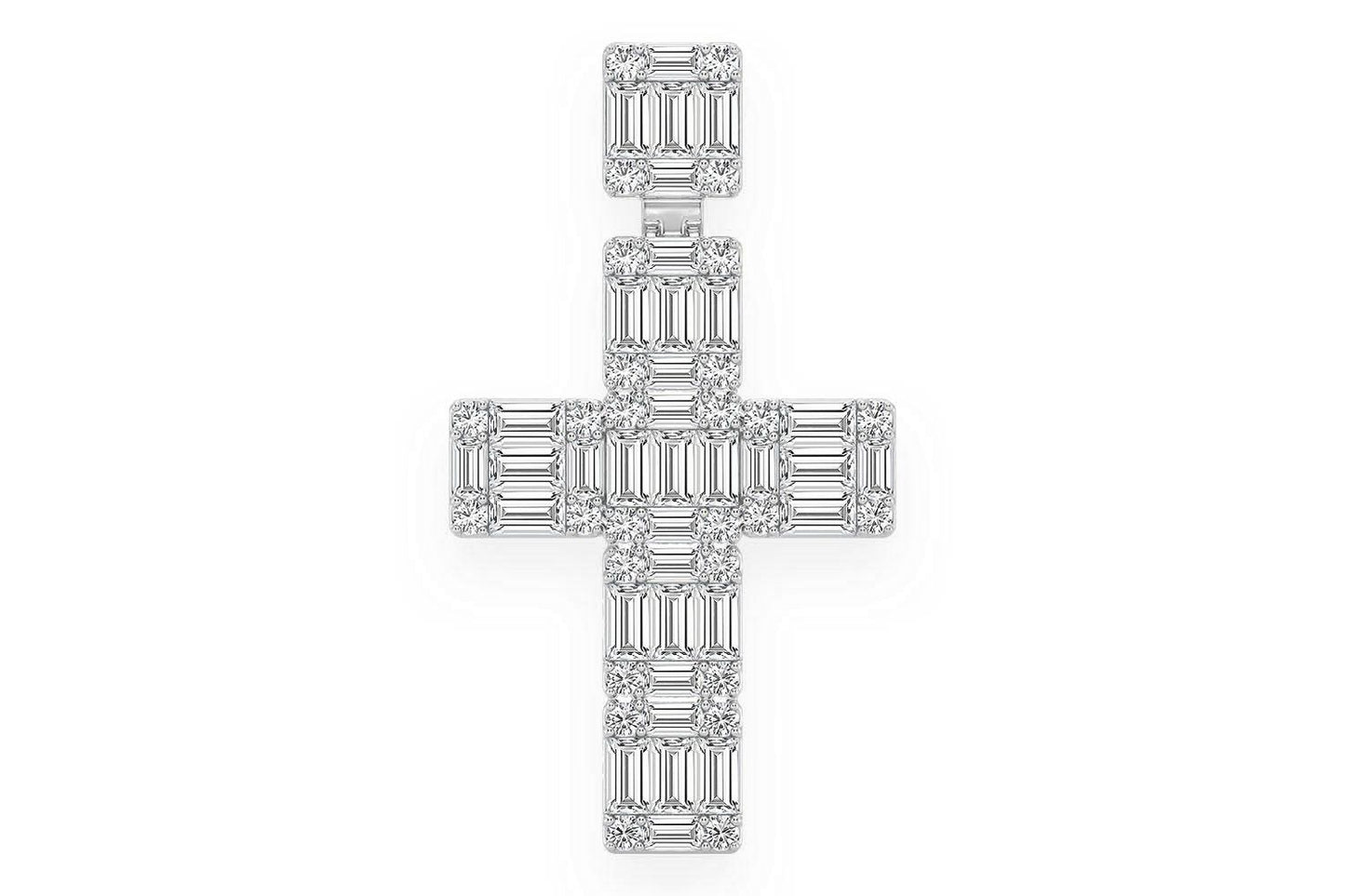 BAGUETTE CROSS DIAMOND PENDANT 14K SOLID GOLD 1.80CTW