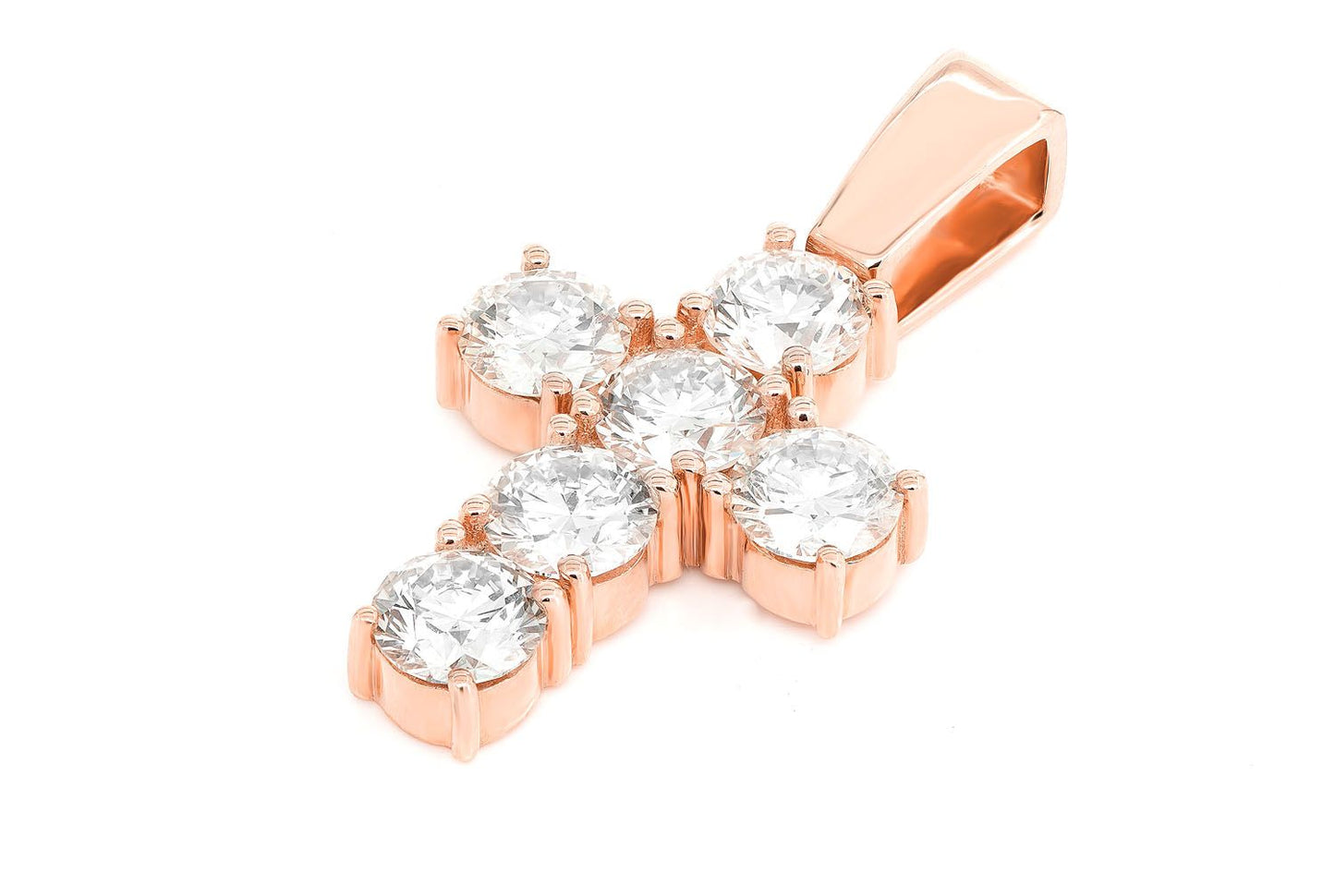 6 STONE CROSS DIAMOND PENDANT 14K SOLID GOLD 3.00CTW