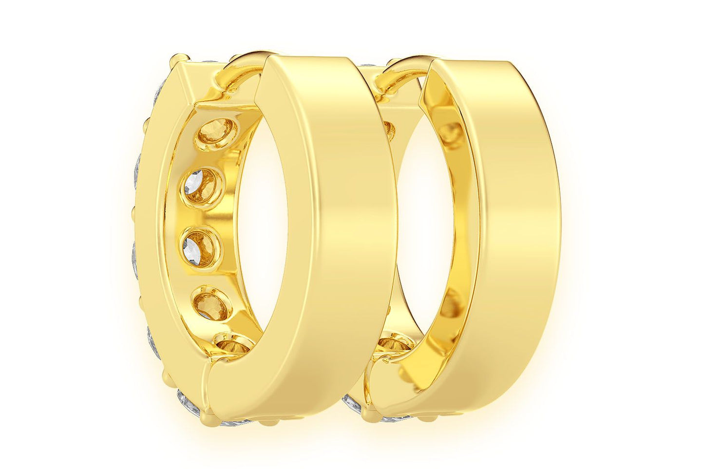ONE ROW HOOP DIAMOND EARRINGS 14K SOLID GOLD 0.80CTW
