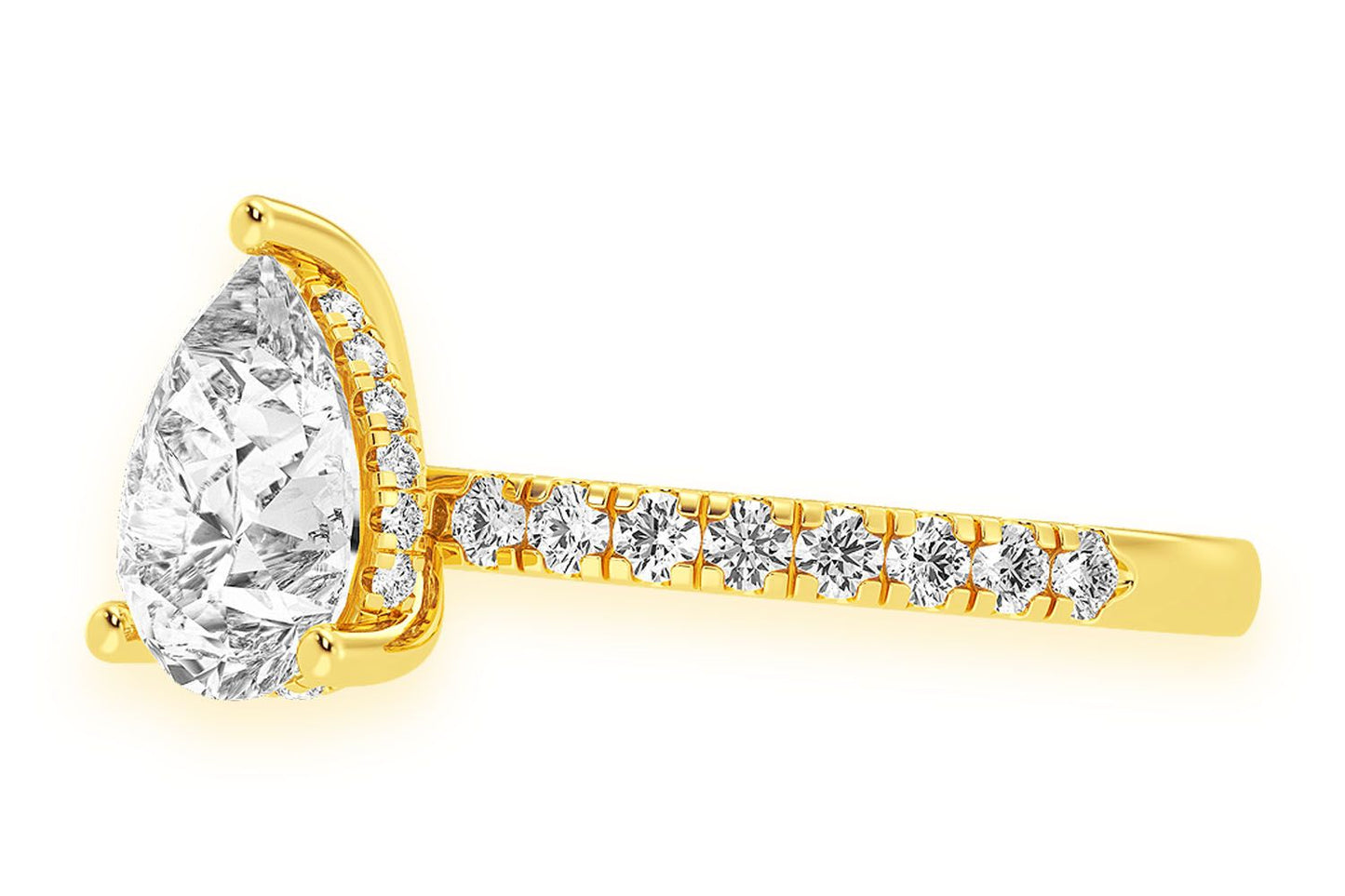 THINN - 2.00CT PEAR SOLITAIRE - ONE ROW UNDER HALO - DIAMOND ENGAGEMENT RING