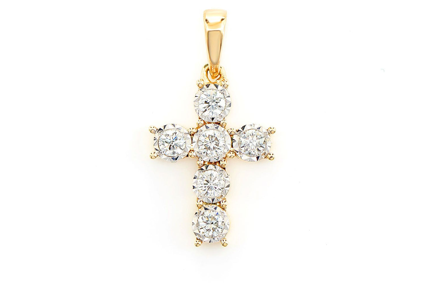 SET ȘASE PIETRE MINUNE CU CRUCE CU DIAMANTE, AUR MASIV DE 14K, 0.20CTW