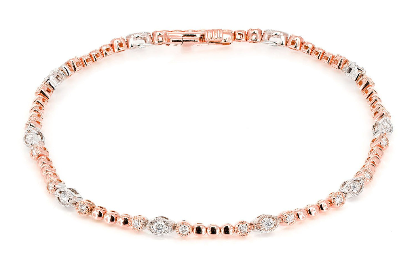 BEADED AND DIAMOND DECO MILGRAIN BRACELET 0.60CTW 14K SOLID GOLD