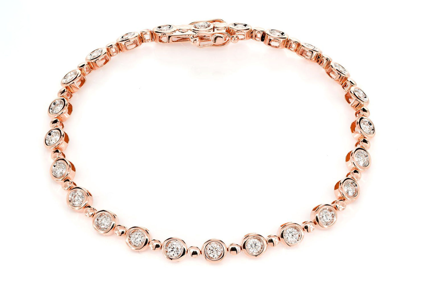 DIAMOND BEZEL BEADED LINK BRACELET 14K SOLID GOLD 1.75CTW