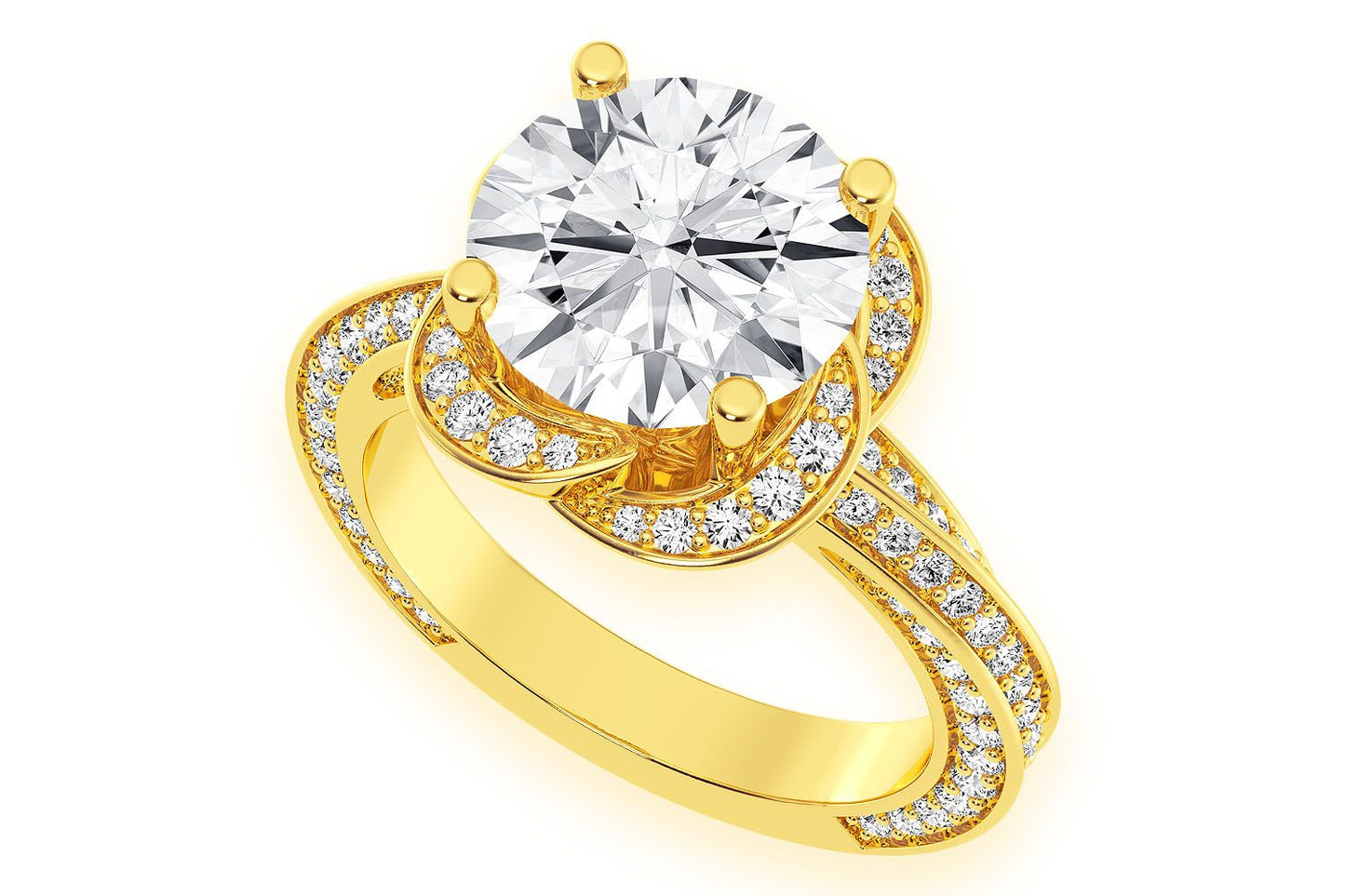 3.00CT ROUND SOLITAIRE - FLOWER PETAL HALO - DIAMOND ENGAGEMENT RING