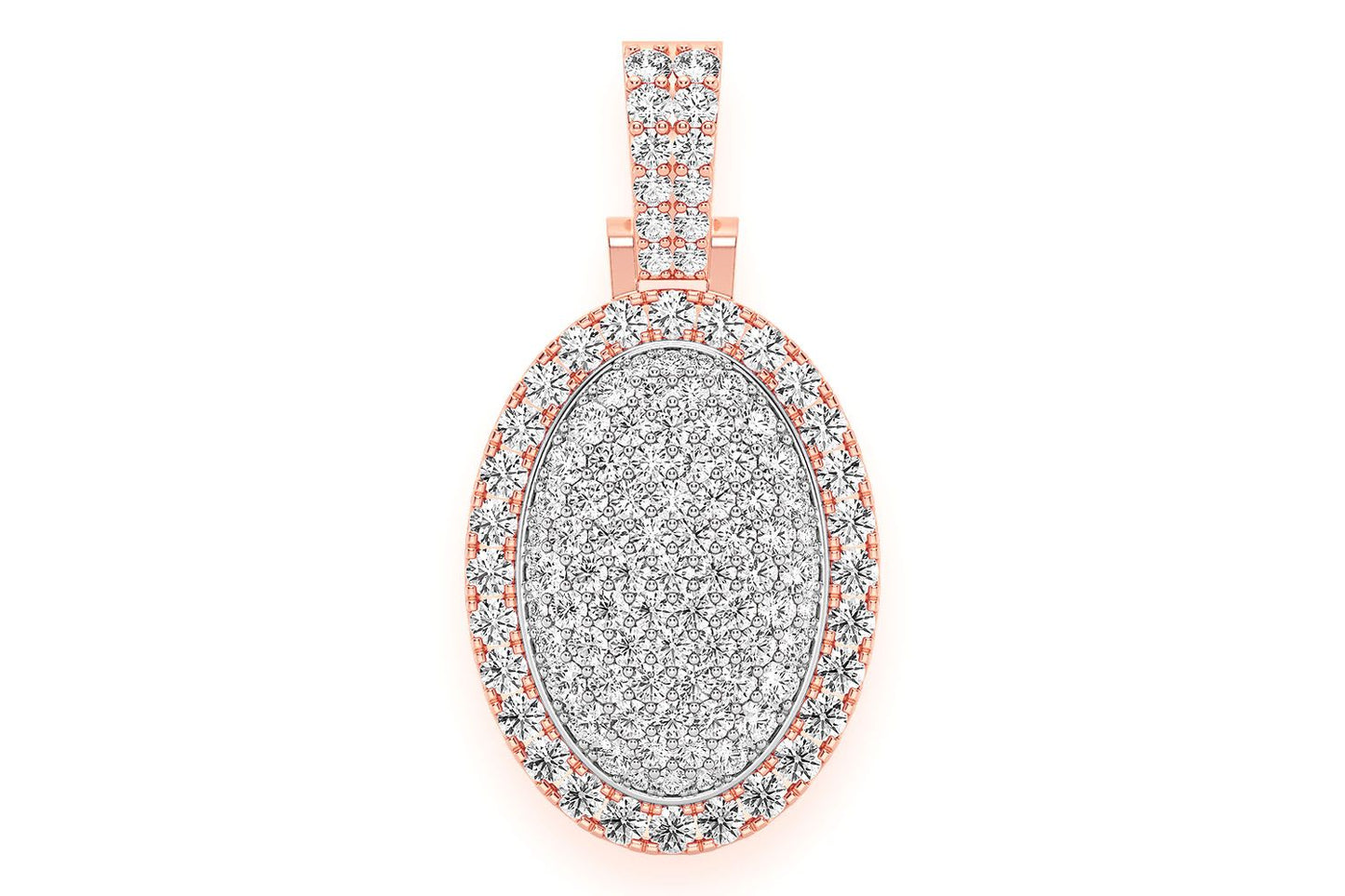 OVAL PILLOW DOUBLE LAYER DIAMOND PENDANT 14K SOLID GOLD 2.50CTW