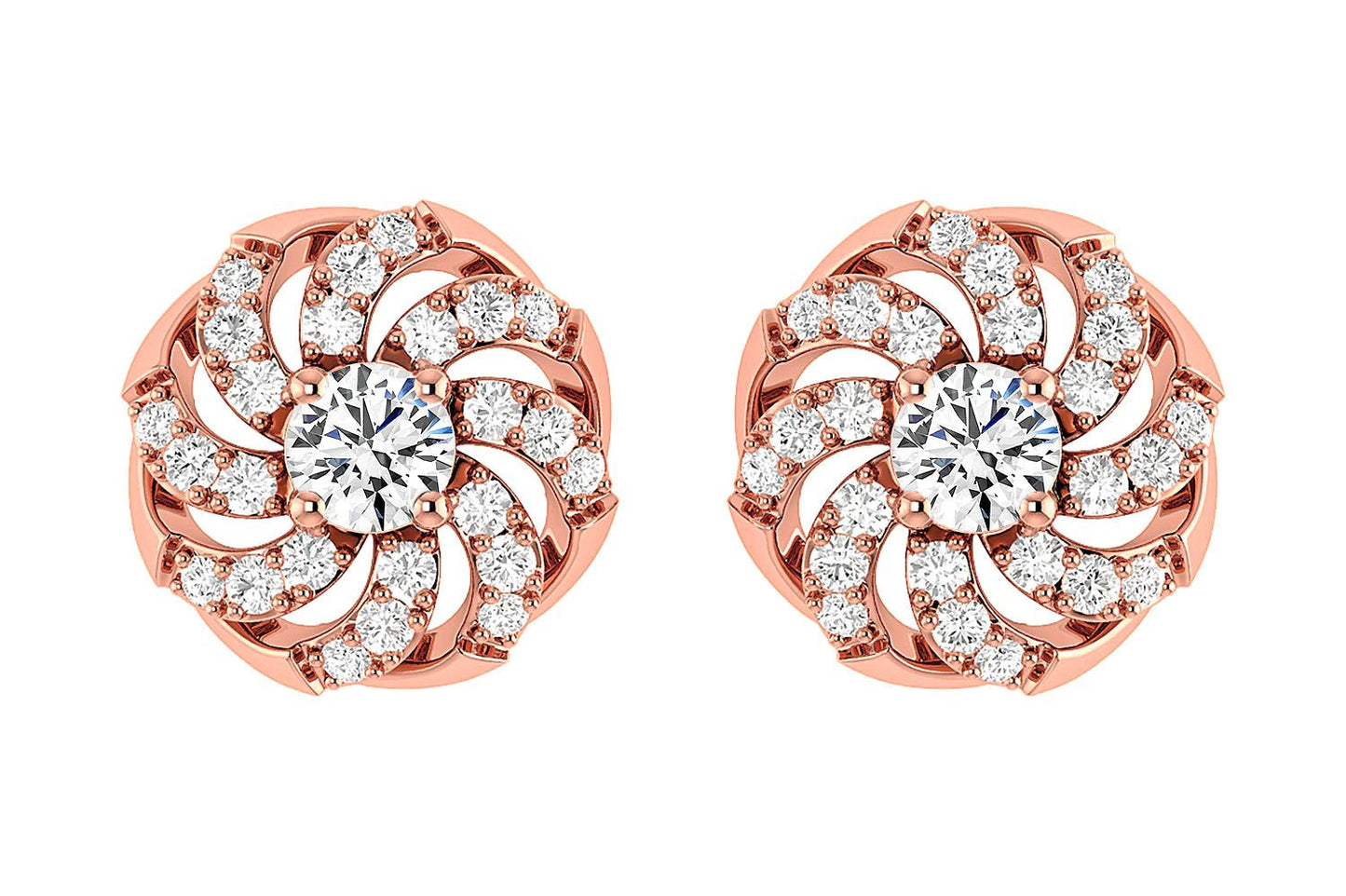 SPIRAL DOME DIAMOND STUD EARRINGS 14K SOLID GOLD 0.25CTW