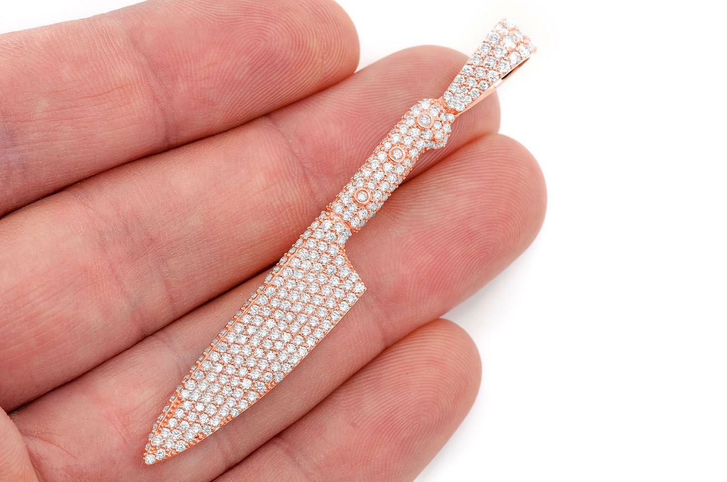 CHEF'S KNIFE DIAMOND PENDANT 14K SOLID GOLD 2.25CTW