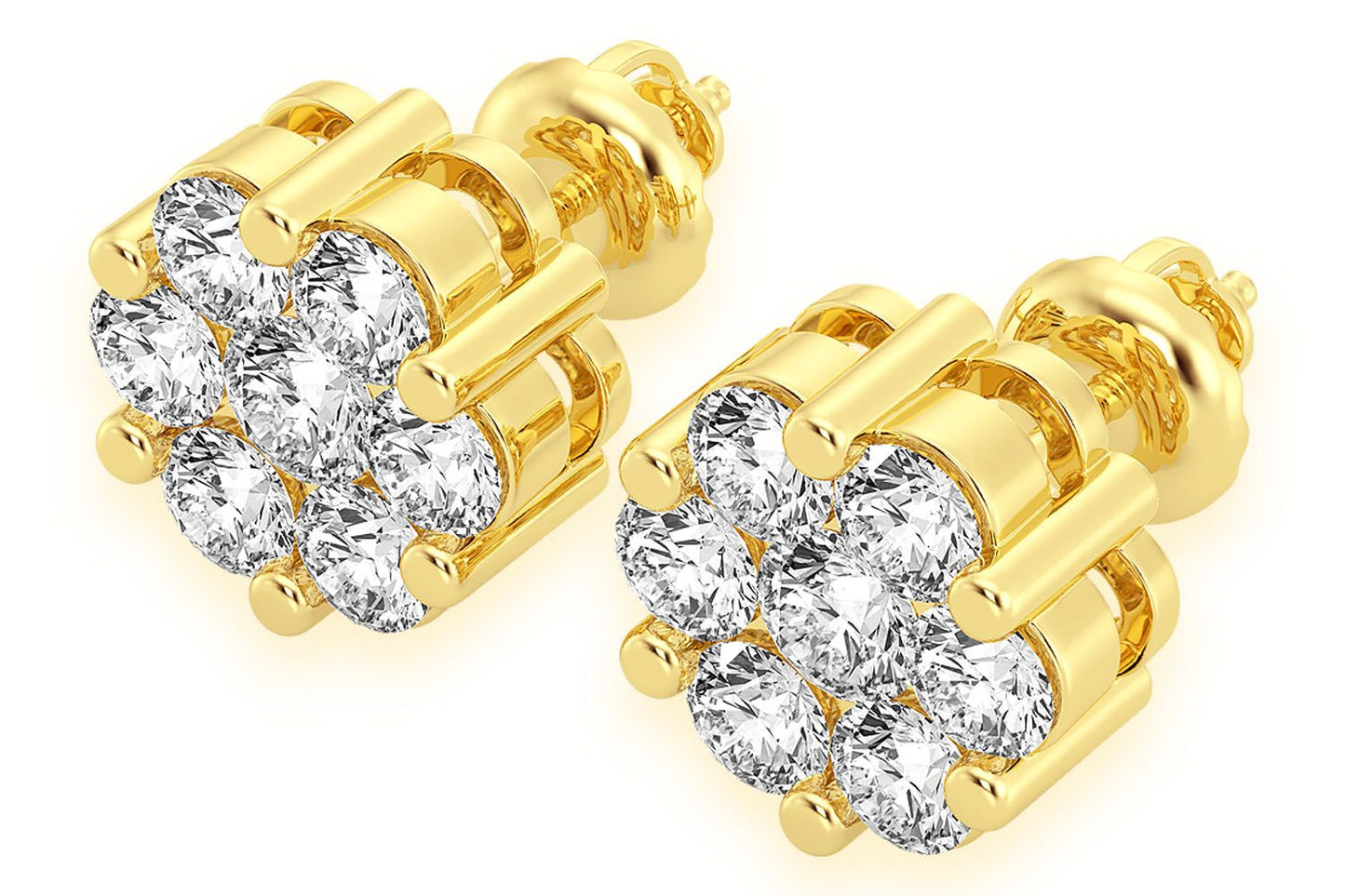 2.00CTW FLOWER STUD DIAMOND EARRINGS 14K SOLID GOLD