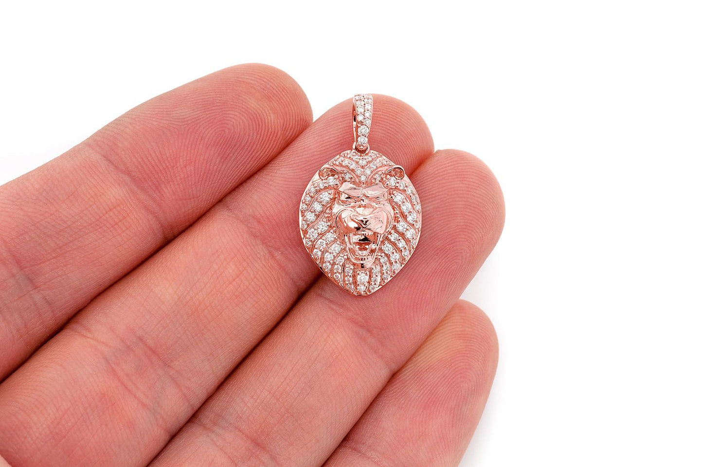 LION HEAD DIAMOND PENDANT 14K SOLID GOLD .50CTW