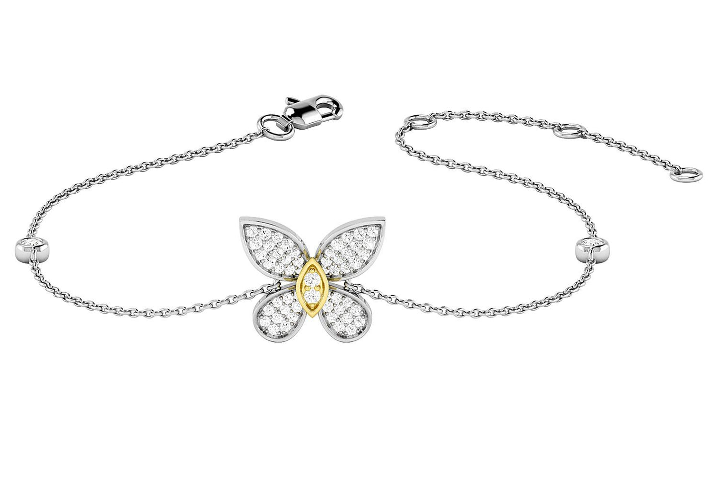 BUTTERFLY DIAMOND BRACELET 14K SOLID GOLD 0.25CTW