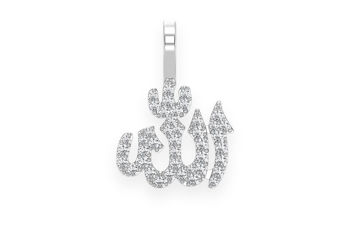 ALLAH ARABIC DIAMOND PENDANT 14K SOLID GOLD .30CTW