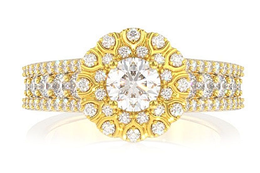 WISHBONE HALO DIAMOND ENGAGEMENT RING 1.10CTW - 14K SOLID GOLD