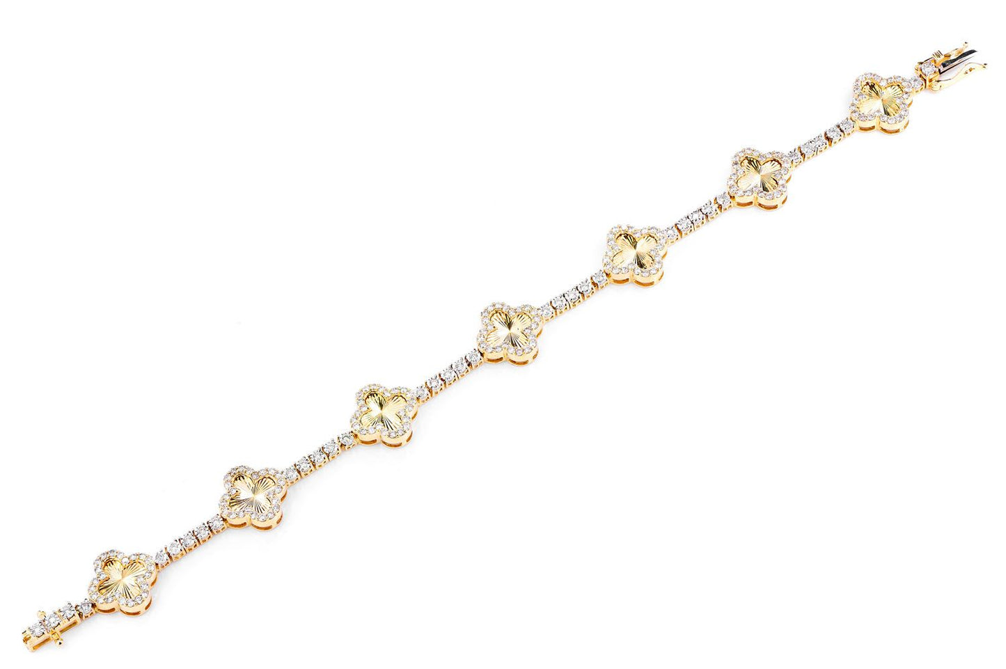MIRACLE CLOVER LINK DIAMOND TENNIS BRACELET SOLID GOLD 2.00CTW
