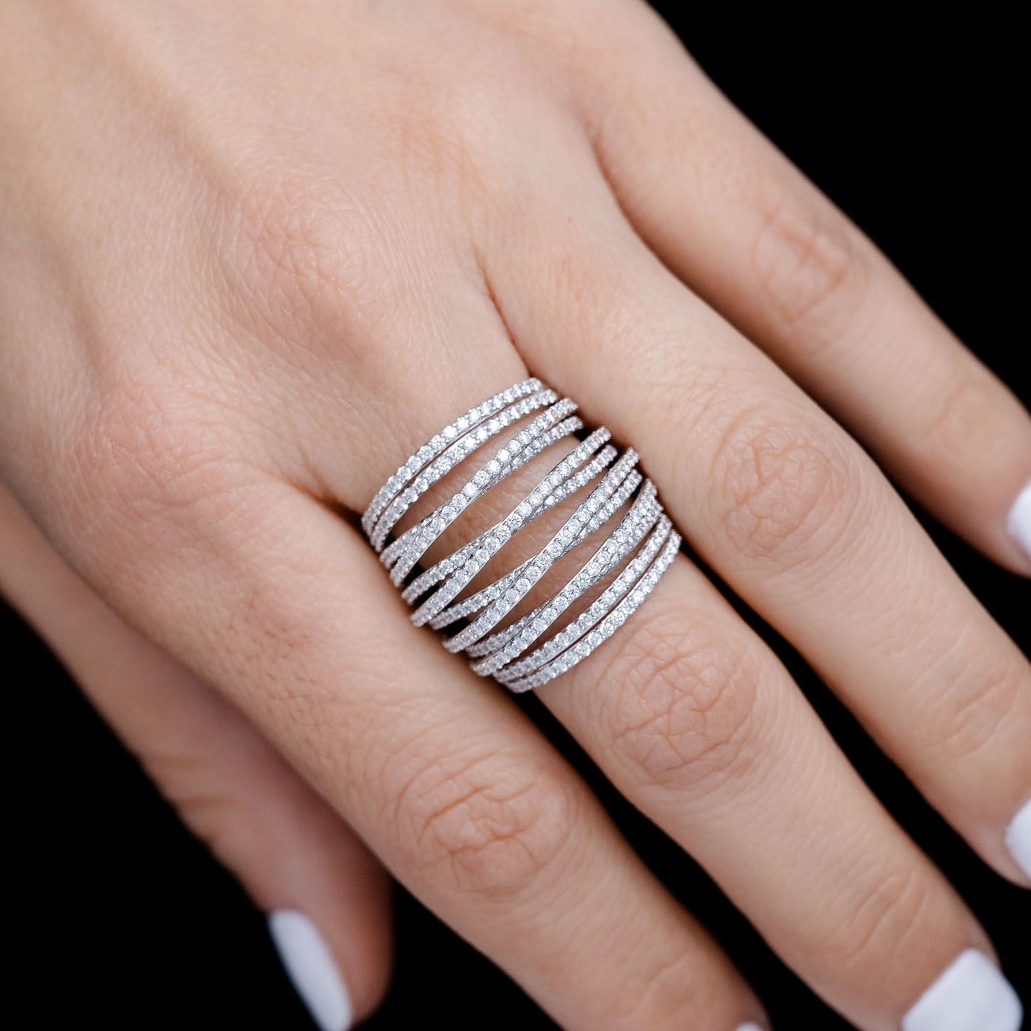 SIX ROW CROSSOVER DIAMOND BAND RING 14K SOLID GOLD 2.20CTW