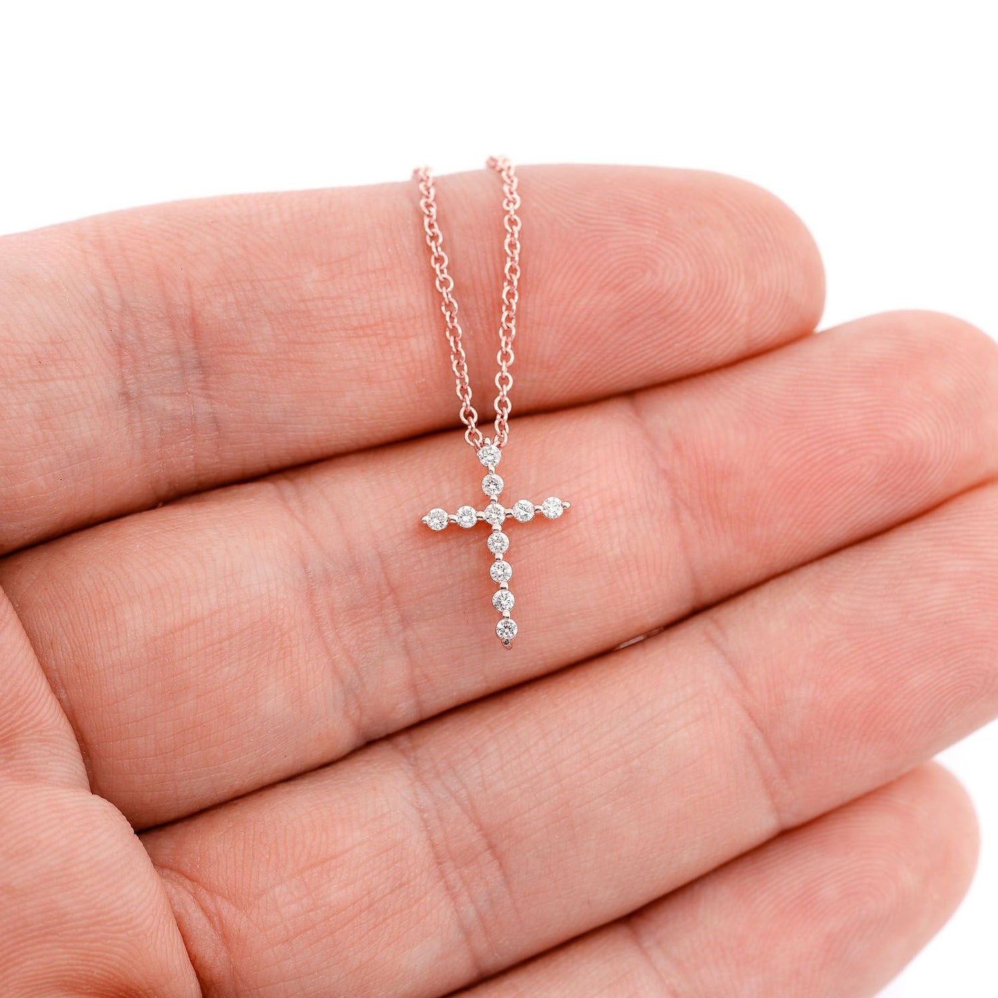 CROSS DIAMOND PENDANT NECKLACE ATTACHED 14K SOLID GOLD .15CTW