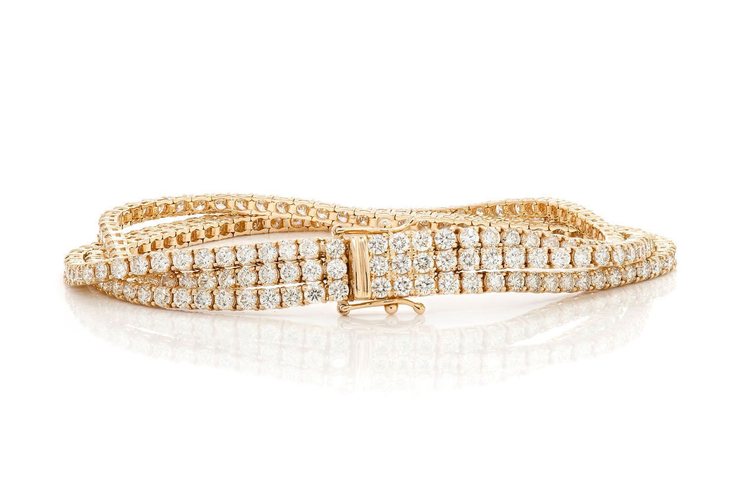 6PT THREE ROW PRONG SET DIAMOND TENNIS BRACELET 14K SOLID GOLD 12.75CTW
