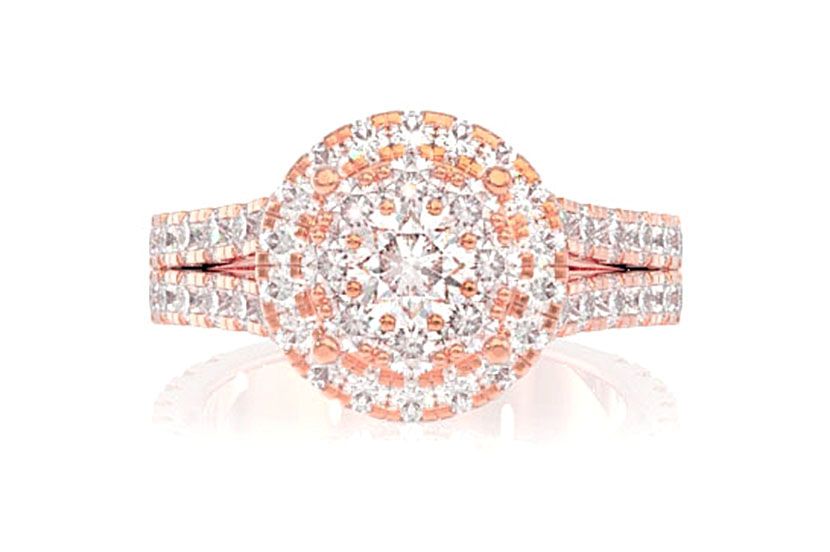DOUBLE HALO SPLIT SHANK DIAMOND ENGAGEMENT RING 2.00CTW - 14K SOLID GOLD