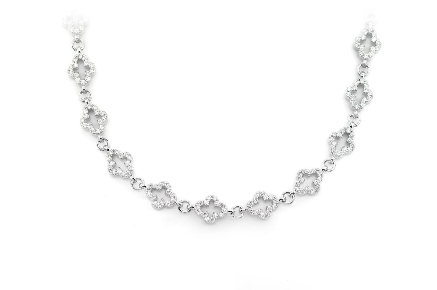 FLORAL CLOVER DIAMOND NECKLACE 14K SOLID GOLD 10.00CTW
