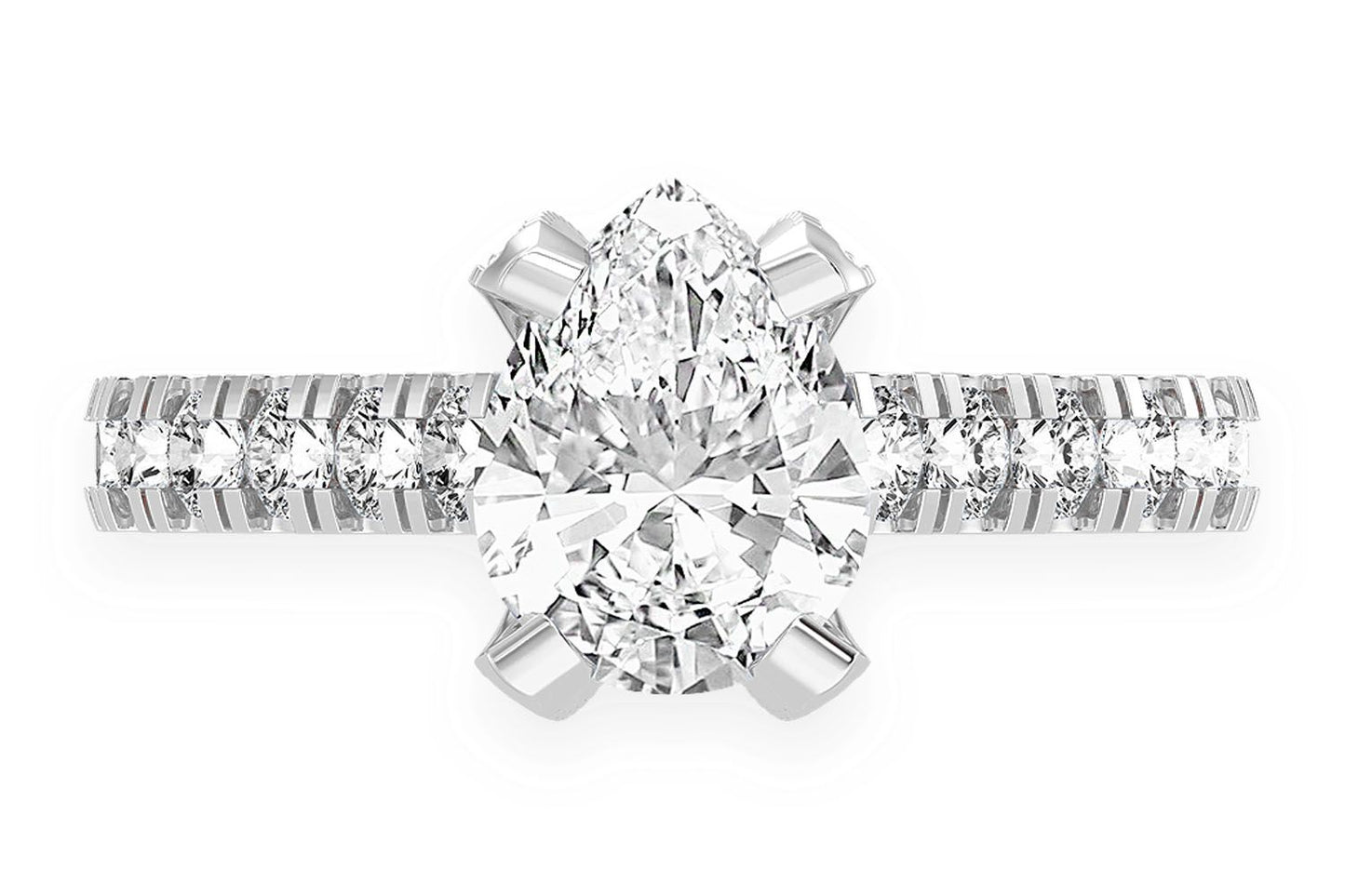 THINN - 1.50CT PEAR SOLITAIRE - SINGLE ROW SCALLOP - DIAMOND ENGAGEMENT RING
