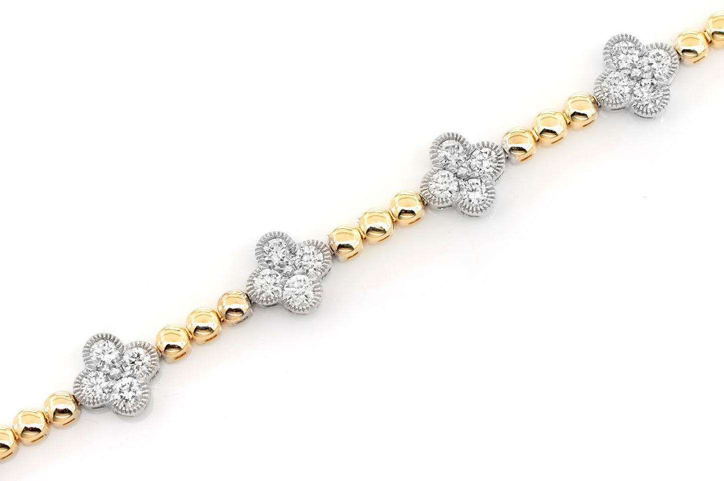 BEADED MILGRAIN CLOVER BRACELET 1.50CTW 14K SOLID GOLD