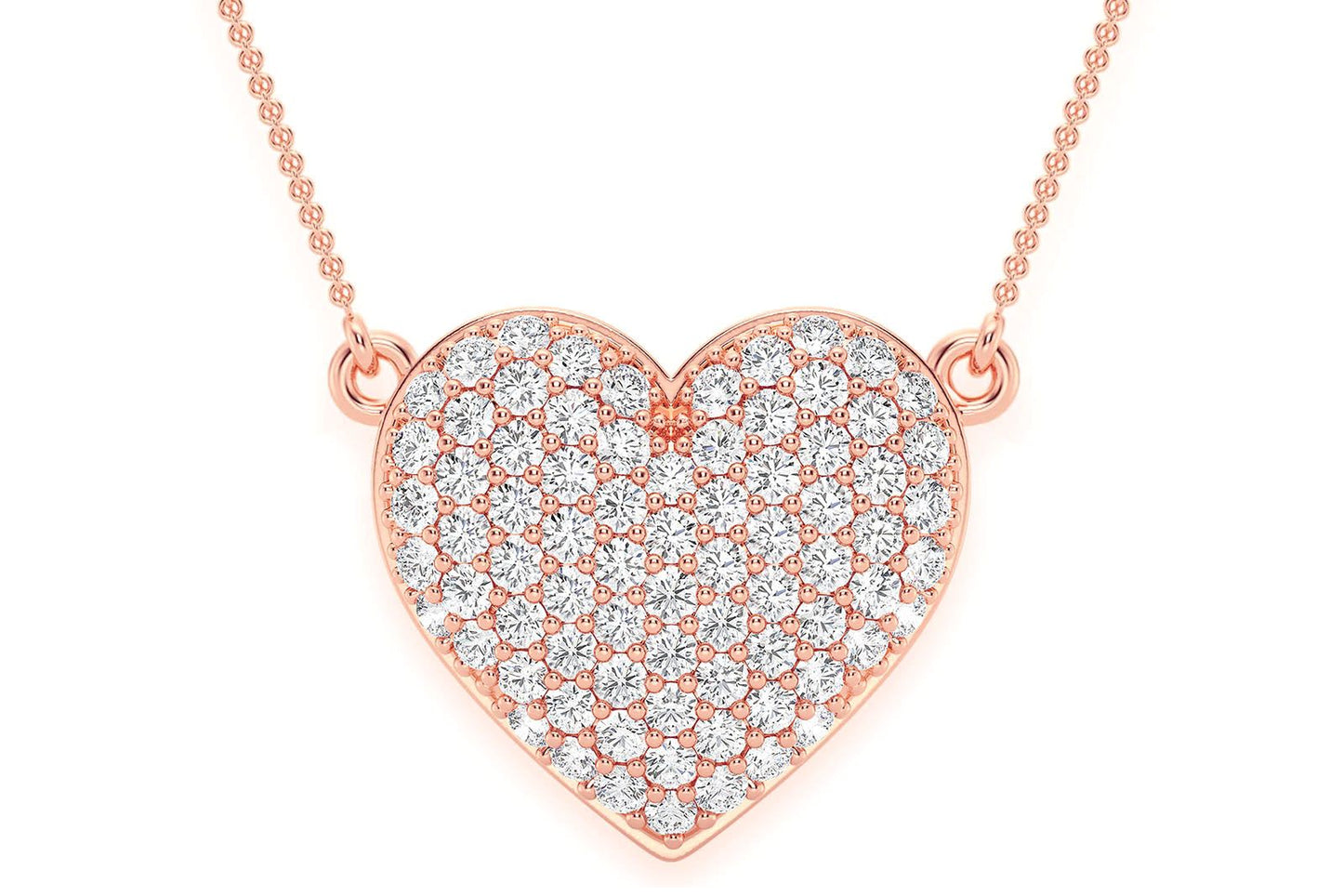 BUBBLY HEART DIAMOND NECKLACE CONNECTED 14K SOLID GOLD 0.60CTW