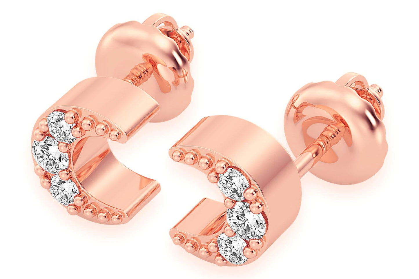 CERCEI MOON STUD CU DIAMANTE, AUR MASIV DE 14K, 0.05CT