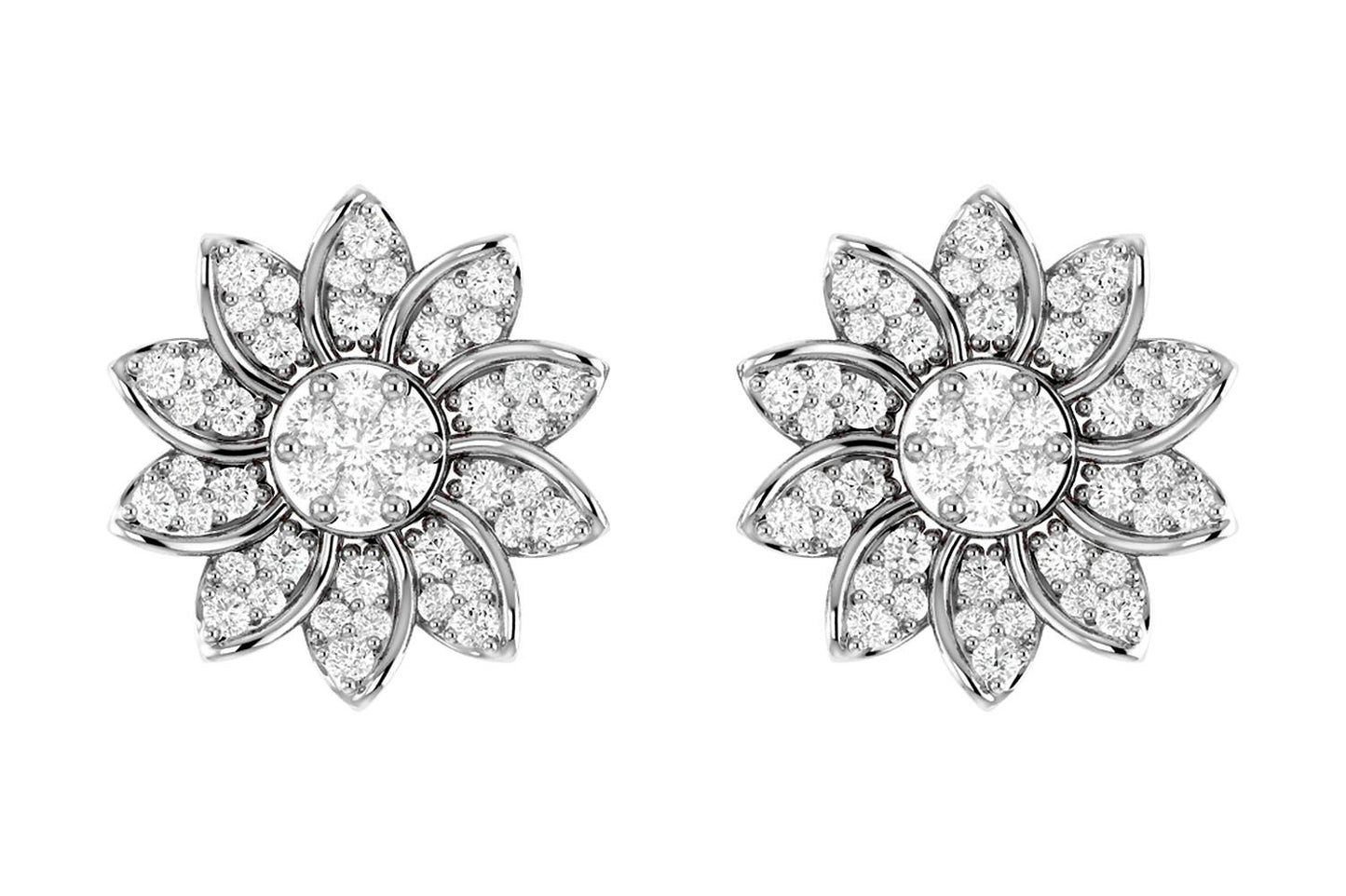 SUNFLOWER DIAMOND STUD EARRINGS 14K SOLID GOLD 0.30CTW